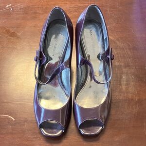 Marc Fisher Patent Peep-Toe Mary Jane Heels in Plum